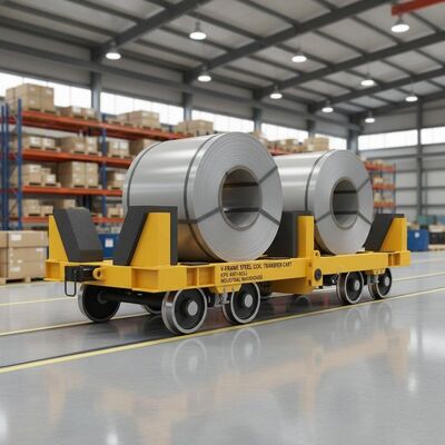 Chariot de transfert de bobine en acier à carreaux en V à batterie de 10 tonnes avec système anti-roulement pour entrepôts industriels