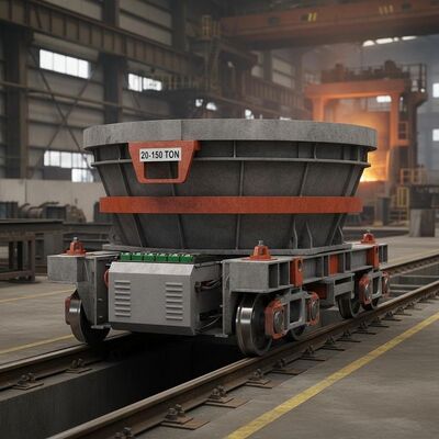 Chariot de transfert de gouttière résistant aux températures élevées, d'une capacité de charge de 20 à 150 tonnes et système de guidage par rail alimenté par batterie